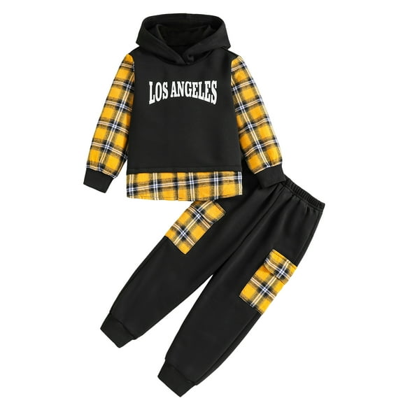 Zshosam Toddler Boy Outfits Toddler Baby Boy Clothes Color Blocking Hoodies   Pants Fall Winter Outfits Size 5T 6T,(Black 5-6 Years)