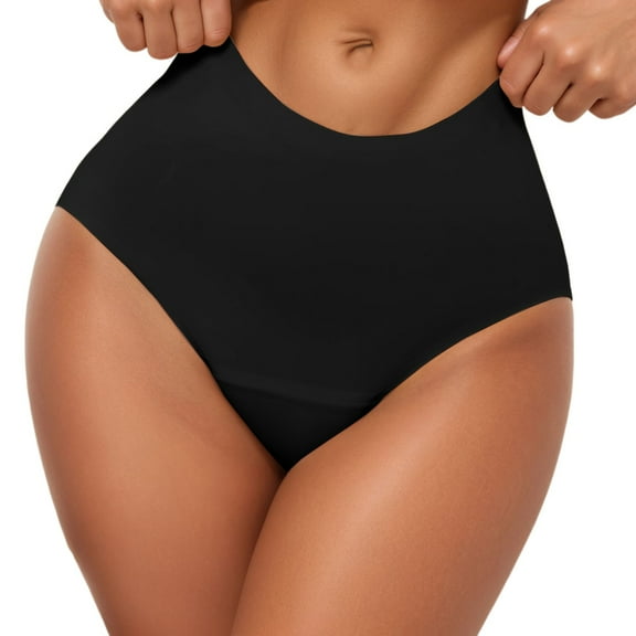 Fiaer,Seamless High Cut Period Panties for Women,Womens Leak-Proof No Show Briefs,Ladies Breathable Comfy Lightweight Triangle Underwear Black XL