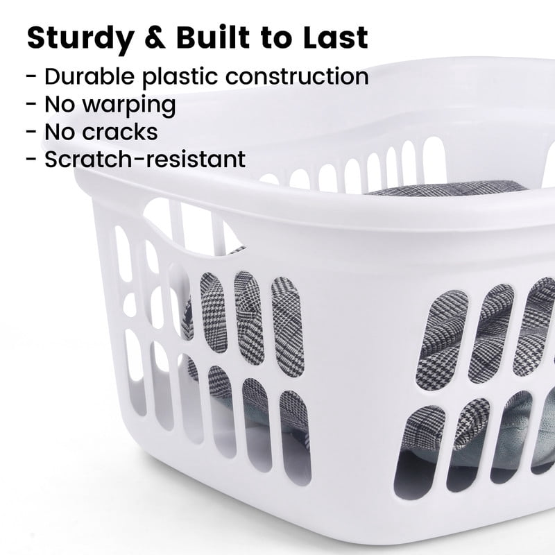 DUNCHATY 3-Pack White Commercial Laundry Basket 13.2 Gal - Heavy Duty Clothes Hamper with Wide Reinforced Rim, Multi-Use Storage Bin for Home, Hotel, Hospital, Camping