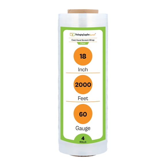 PSBM Hand Stretch Wrap 18" x 2000' 4 Rolls 60 Gauge Clear Shrink Film/Wrap, Heavy Duty Industrial Strength Up to 800% Ultimate Stretch, Clear Plastic Wrap for Moving, Packing, Shipping & Storage
