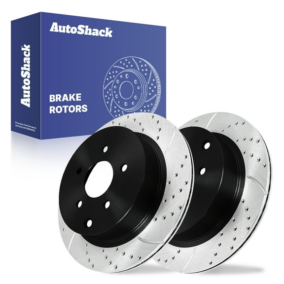 AutoShack 12.13" (308 mm) Rear Vented Drilled & Slotted Brake Rotors E-Coated | Replacement for 2003-2024 Nissan Murano 2013-2021 Nissan Pathfinder 2014-2021 INFINITI QX60 | 2-PC Set | ShadowGuard