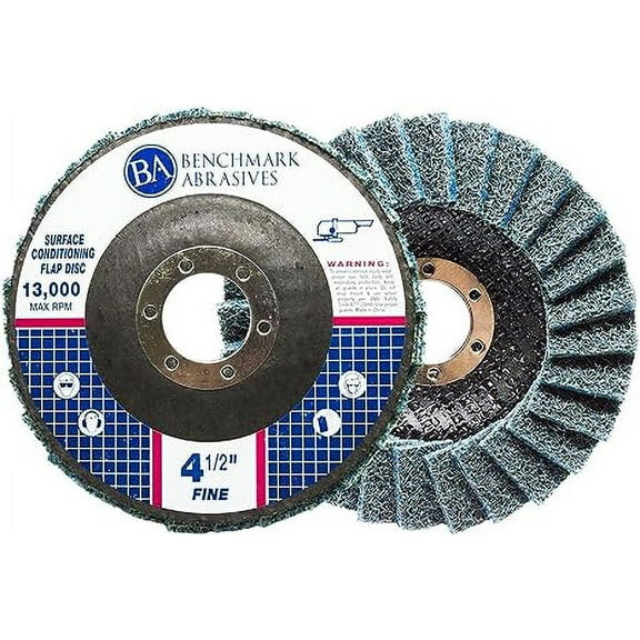 Benchmark Abrasives 4-1/2" Type 29 Surface Conditioning Angle Grinder Flap Discs, 7/8" Arbor (5 Pack) - Fine Grit