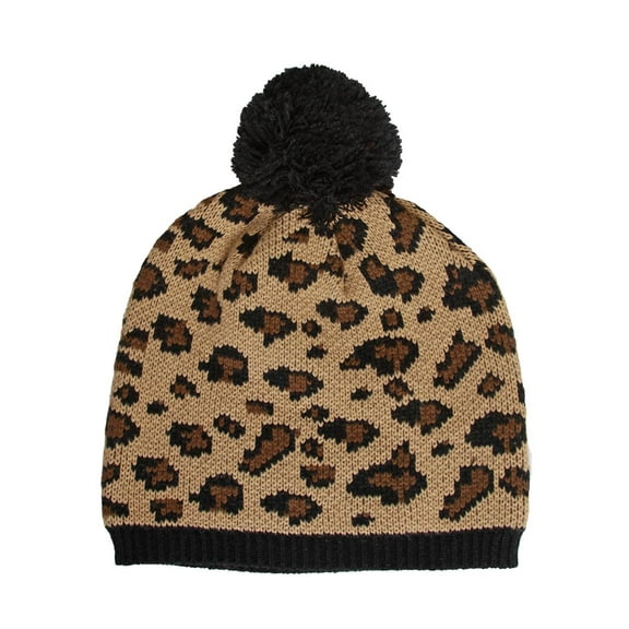 Leopard Print Winter Beanie w/ Pom