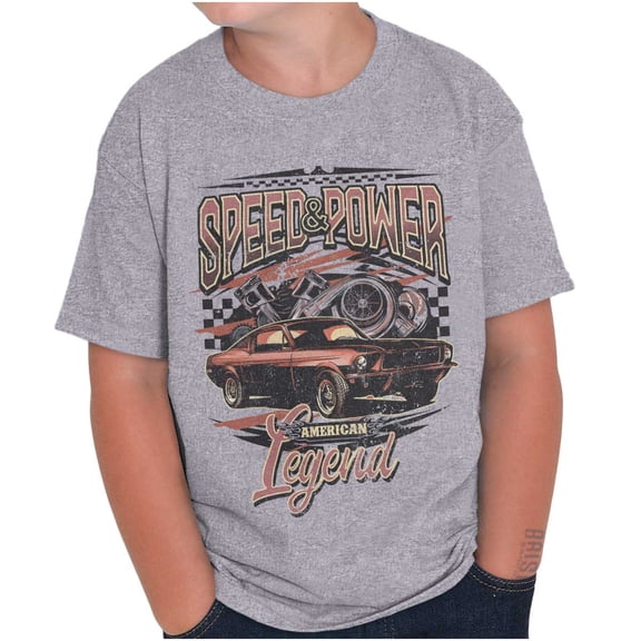 Speed Power American Legend Racecar Crewneck T Shirts Boy Girl Teen Brisco Brands L