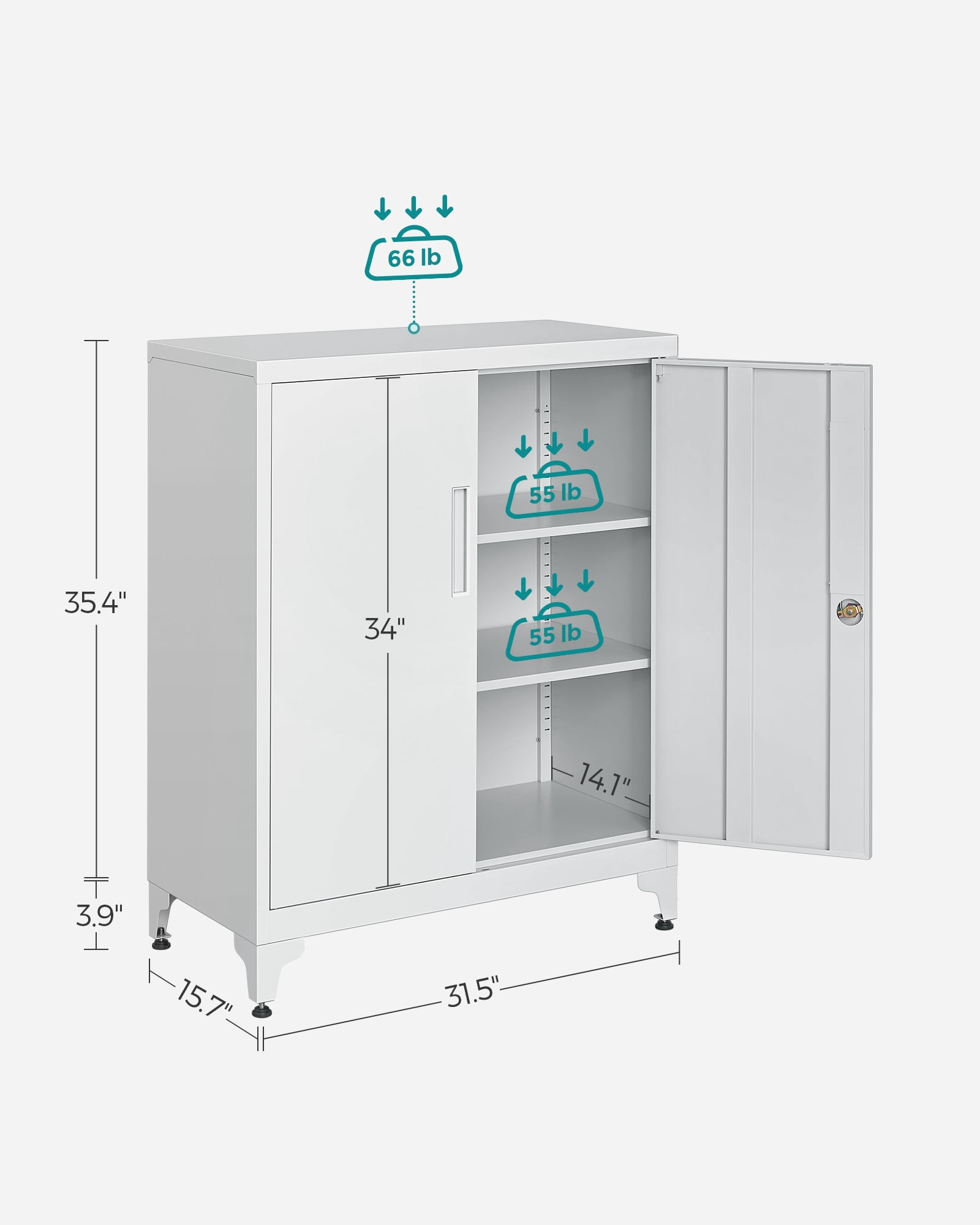 SONGMICS Garage Cabinet, Metal Storage Cabinet with Doors and Shelves, Office Cabinet for Home Office, Garage and Utility Room