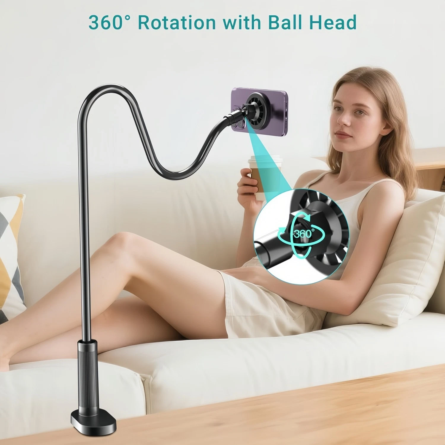 Magnetic Phone Holder For Bed Laying Down Bedside Gooseneck Stand Flexible Mount