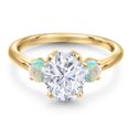 thumbnail image 3 of Gem Stone King 18K Yellow Gold Plated Silver White Moissanite and Simulated White Opal Engagement Ring for Women | 2.60 Cttw | Oval 9X7MM | Gemstone Birthstone | Size 5, 3 of 7