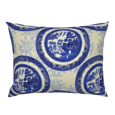 Blue Willow Asian Temple Circle Toile Pillow Sham By Roostery