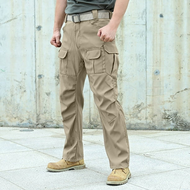 Pantalones de trabajo largos para hombre, elegantes, de color sólido, con múltiples bolsillos y cálidos.
