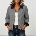 thumbnail image 3 of Perfectbot Women's Short Barn Jacket, Button Down Corduroy Collar Rolled Cuff Coat with Pockets, 3 of 8