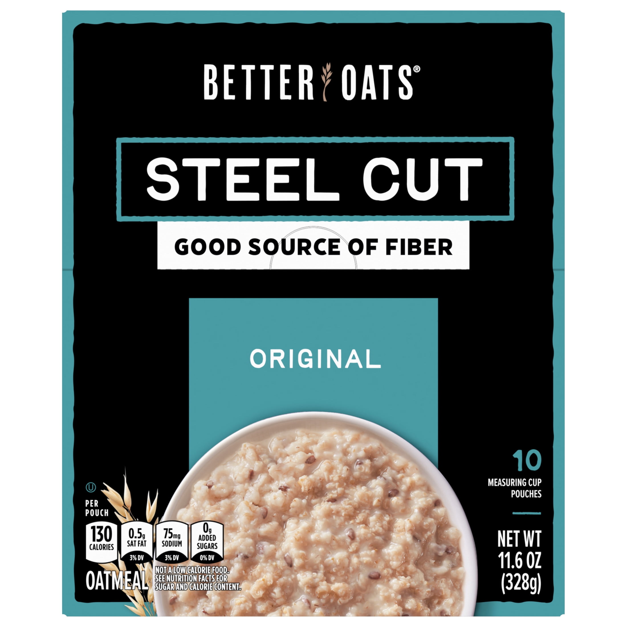 Better Oats Original, Steel Cut Oatmeal, Flax Seed, Instant Oatmeal, Hearty 10 Packets, 11.6 oz Box
