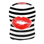 ABPHQTO Fashion Red Lips Print Of Woman With Black Line Striped Nursing Cover Baby Breastfeeding Infant Feeding Cover Baby Car Seat Cover Infant Stroller Cover Carseat Canopy Breathable