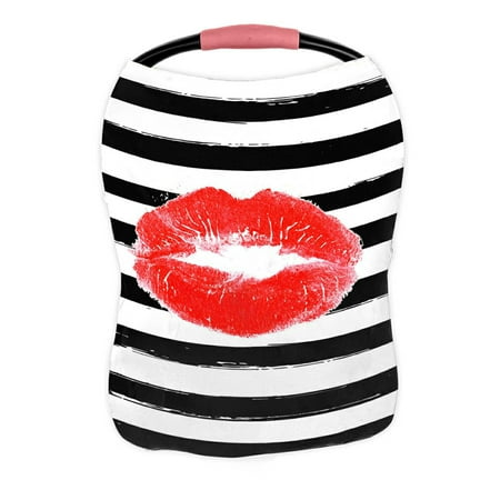 ABPHQTO Fashion Red Lips Print Of Woman With Black Line Striped Nursing Cover Baby Breastfeeding Infant Feeding Cover Baby Car Seat Cover Infant Stroller Cover Carseat Canopy Breathable