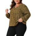thumbnail image 2 of DARING DIVA Women's Plus Polka Dot V Neck Long Sleeve Blouse 1X Brown, 2 of 6