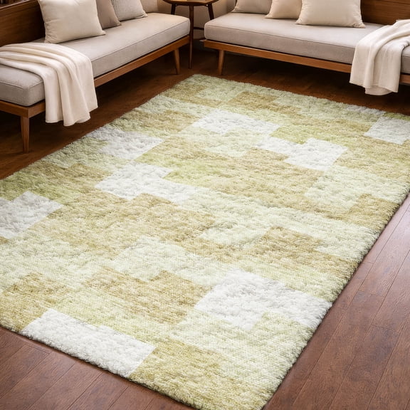 Addison Rugs Dream Shag Premium Machine Washable Transitional Geometric Beige Rectangle Rug, 10' x 14'