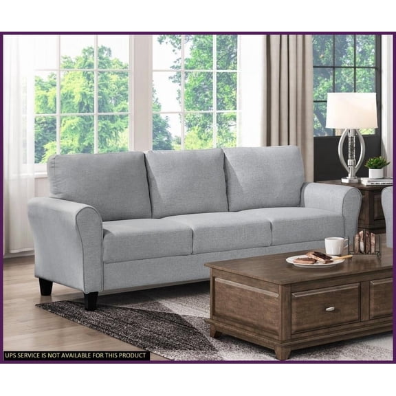 Modern Transitional Dark Gray Textured Fabric Sofa – 80.5” Wide Living Room Furniture with Rounded Arms