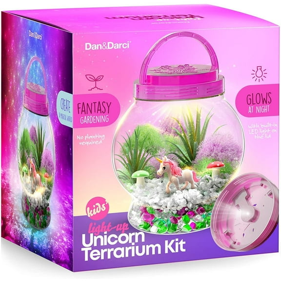 Dan&Darci Light-Up Unicorn Terrarium Kit for Kids - Kids Birthday Gifts for Kids - Best Unicorn Toys & Activities Kits Presents - Arts & Crafts Stuff for Little Girls & Boys Age 4-12 Girl Gift
