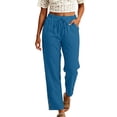 thumbnail image 4 of Oksale Lightweight Pants for Women Petite Breathable Cozy Elastic Waisted Cotton Linen Pants with Pockets Loose Straight Leg Ankle Summer Pants 2026 Light Blue 3XL, 4 of 7