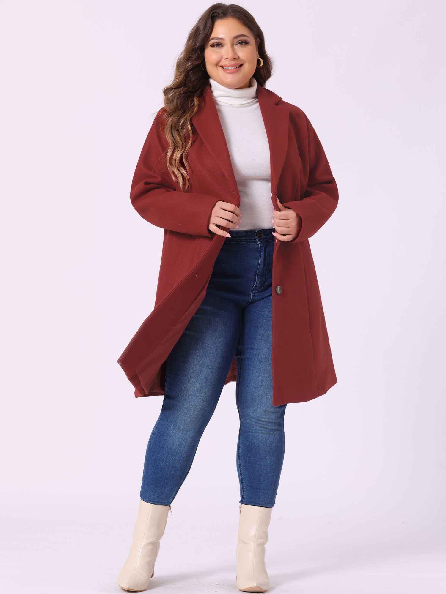 DARING DIVA Women's Plus Size Notched Lapel Single Breasted Trench Coat 4X Dark Red