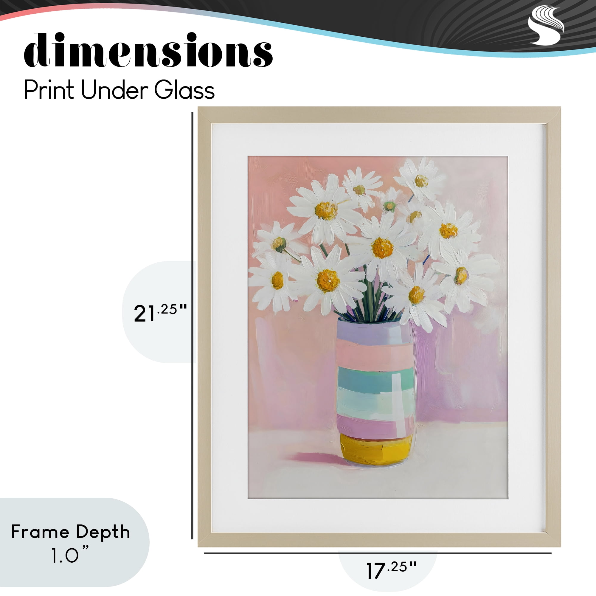 Stupell Industries Daisies in Striped Vase Birch Framed Print Under Glass, design by The Prints Vibe