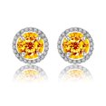 thumbnail image 1 of JeenMata Pendientes de Botón con Halo de Citrino de Talla Redonda de 1,25 Quilates con Piedra Natal de Noviembre en Oro Blanco de 18 K sobre Plata, 1 of 5