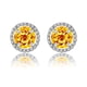 thumbnail image 1 of JeenMata Pendientes de Botón con Halo de Citrino de Talla Redonda de 1,25 Quilates con Piedra Natal de Noviembre en Oro Blanco de 18 K sobre Plata, 1 of 5
