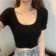 thumbnail image 1 of VISgogo Mujeres Crop Tops, Mujer Cuello en U Manga Corta Color Sólido Slim Fit Camisetas Cortas Camisetas VISgogo  moda, 1 of 2