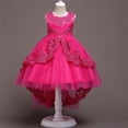 thumbnail image 6 of Girls Round Neck Sleeveless Princess Dress, Flower Girl Wedding Gown with Beaded Tulle Puffy Skirt, Junior Bridesmaid Party Dress for Birthday and Pageant, Age 3-14Y Hot Pink 110, 6 of 7