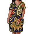 thumbnail image 1 of Indsian Batik Floral Pattern With Fans Back Lacing Backless Dress Square Neck Dress Fashion Design Large Size Loose Dress, 1 of 5