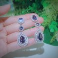 thumbnail image 3 of Fashion Purple Black Cubic Zircon Stone Long Bridal Wedding Drop Dangle Earrings, 3 of 9