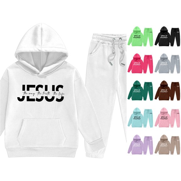 Huowey Outfits Baby Boy Winter Spring Tracksuit 2 Piece Sets Hoodies Letter Print Long Sleeve Pullover Sweatshirt Sweatpants Casual Sweatsuits For Youth Dailywear,White,8-9 Years