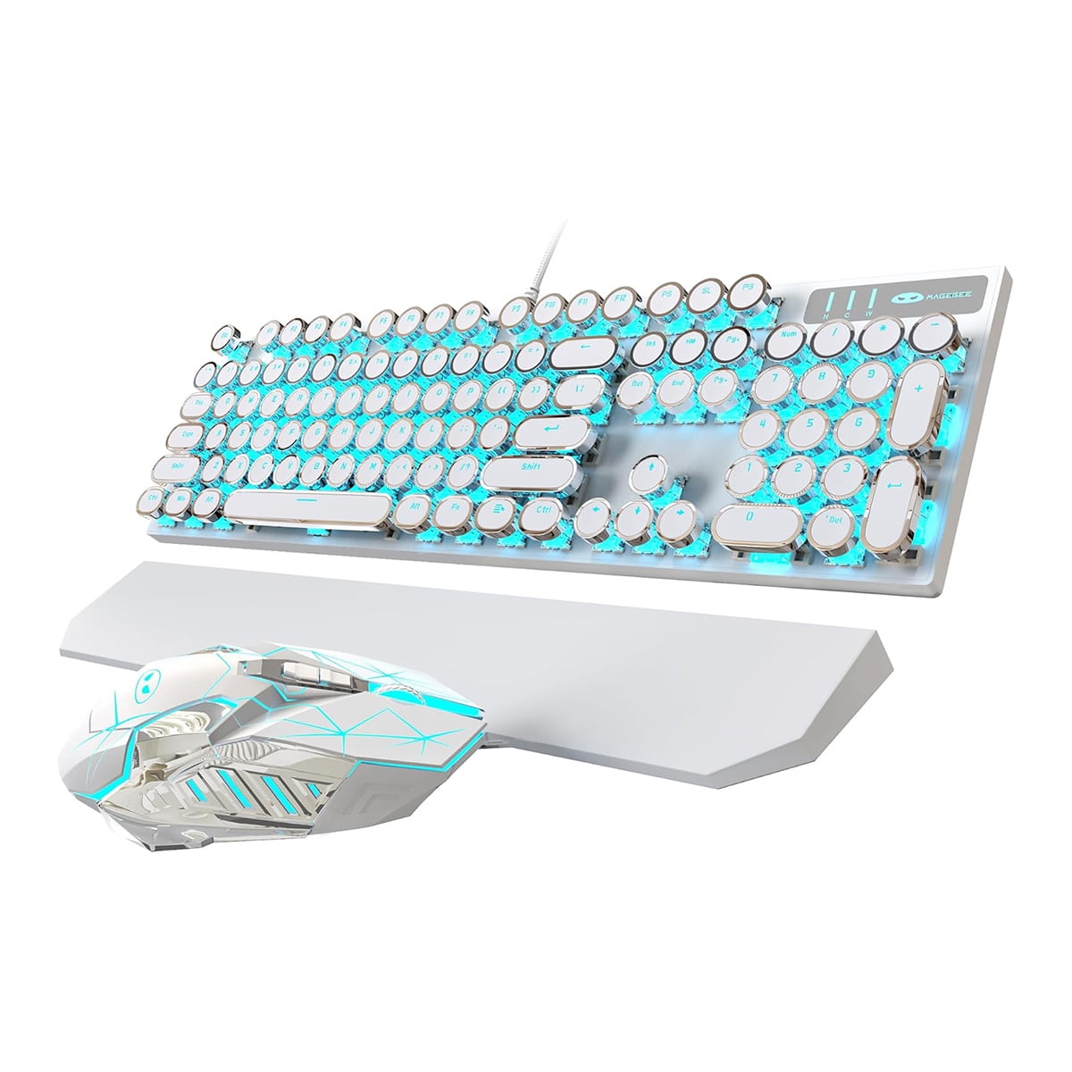 Typewriter Mechanical Gaming Keyboard and Mouse Combo, Retro Punk Round Keycaps RGB Rainbow Backlit Wired Keyboard for Game and Office