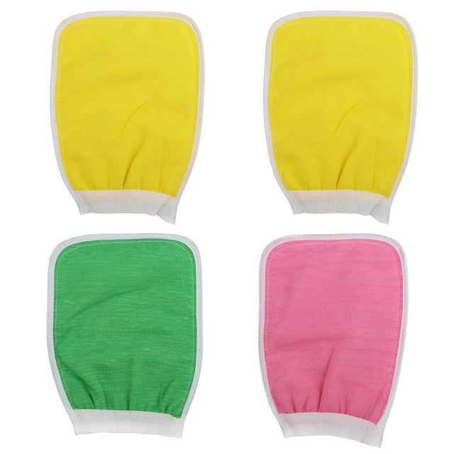 FELTECHELECTR 4 guantes exfoliantes corporales de spa para eliminar células muertas de la piel, de doble cara, para limpieza profunda, para hombres y mujeres.