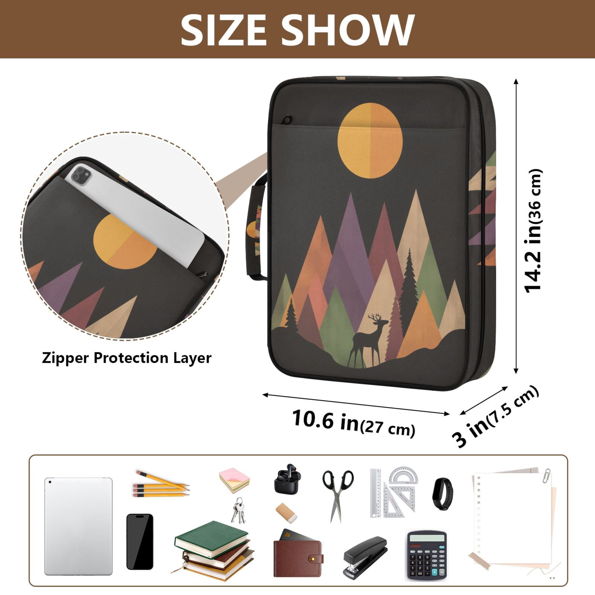 FORMRS Accordion File Folder A4 Size 7-Pocket Expanding Document Organizer Bag with 3 Ring Binder, Abstract Mountain