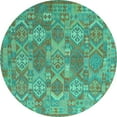 thumbnail image 1 of Ahgly Company Machine Washable Indoor Round Southwestern Turquoise Blue Country Area Rugs, 3' Round, 1 of 4