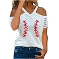 thumbnail image 2 of Hauts d'Été Grande Taille pour Femmes Mode Décontractée Col en V Blouse Imprimée Manches Courtes Épaules Dénudées T-Shirt Hauts d'Été Col en V T-Shirt Femmes en Solde, 2 of 8