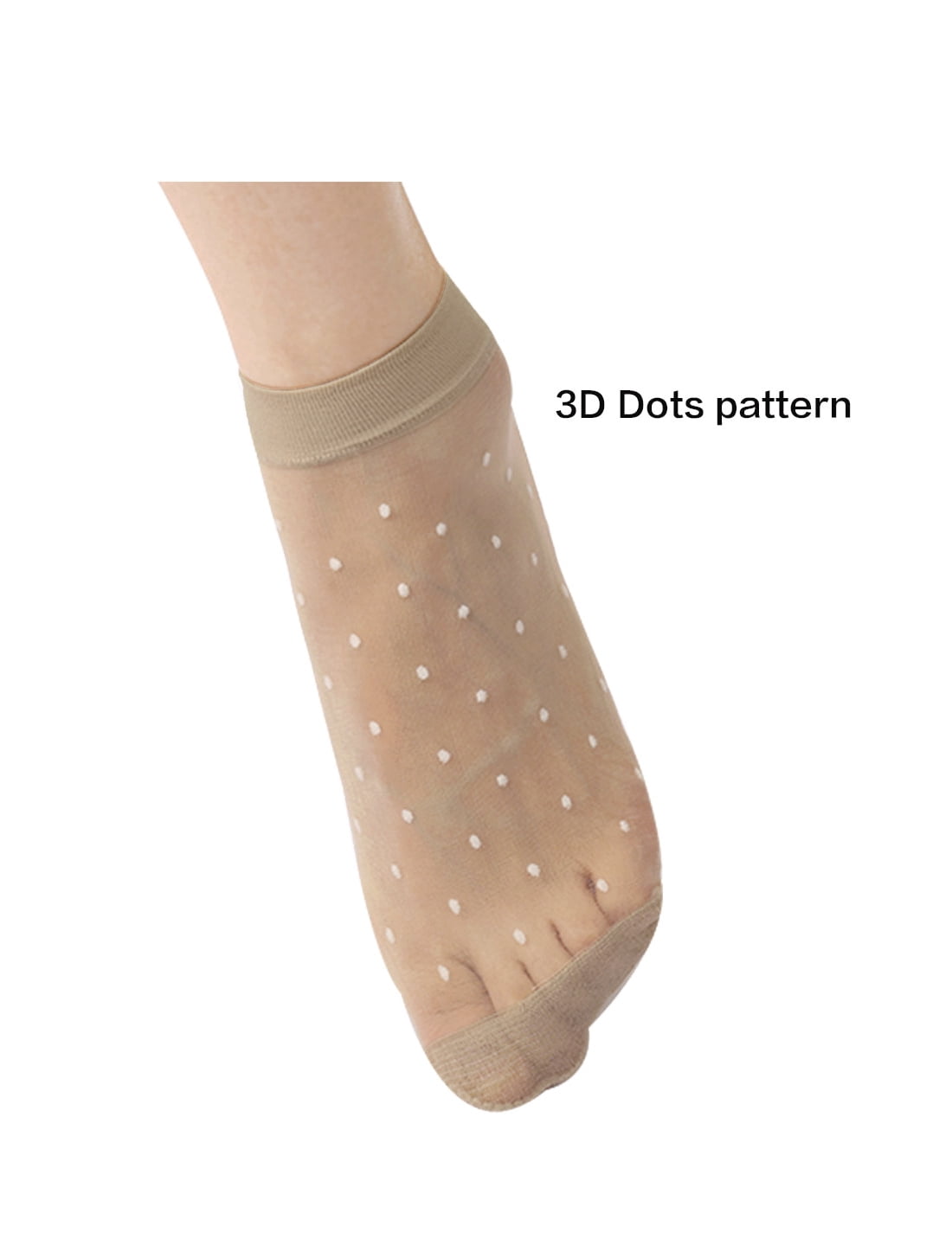 Unique Bargains Women Soft Dots Pattern Ankle Length Stretchy Sheer Socks 10 Pairs Beige