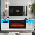 thumbnail image 4 of oneinmil Fireplace TV Stand with 36" Electric Fireplace, LED Light Entertainment Center, Modern Wood Texture Highlight Storage Cabinet for TVs Up to 80", 70 inches,White, 4 of 4