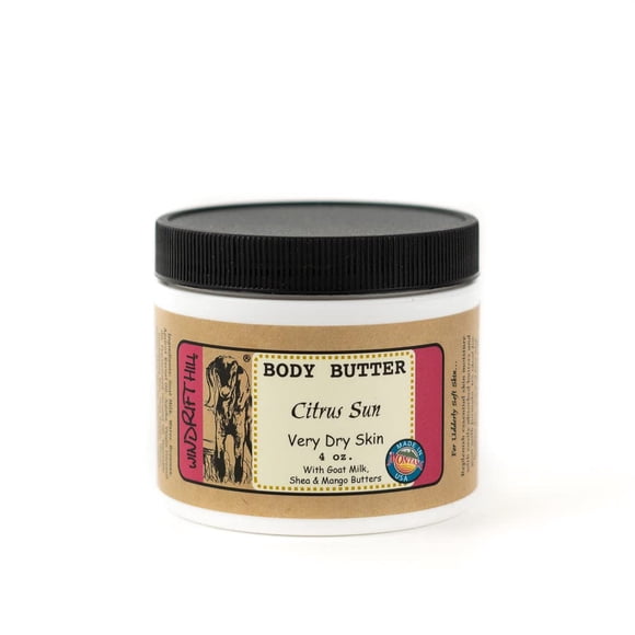 Windrift Hill Loción hidratante de mantequilla corporal de 4 oz para pieles muy secas (Citrus Sun)