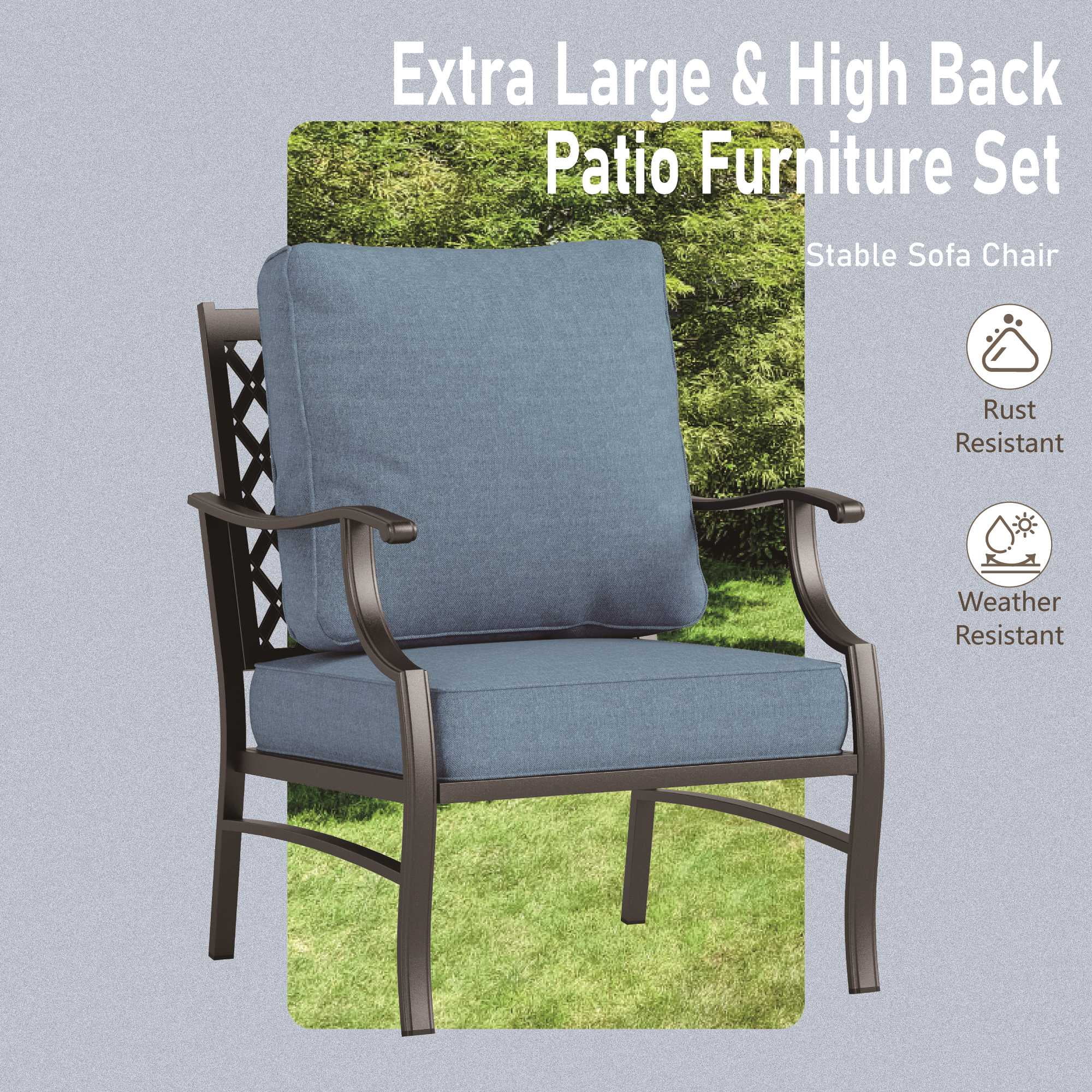 MF Studio 9-Seater Patio Conversation Set Metal Outdoor Furniture Set with Swivel Chairs and Ottomans - Navy Blue