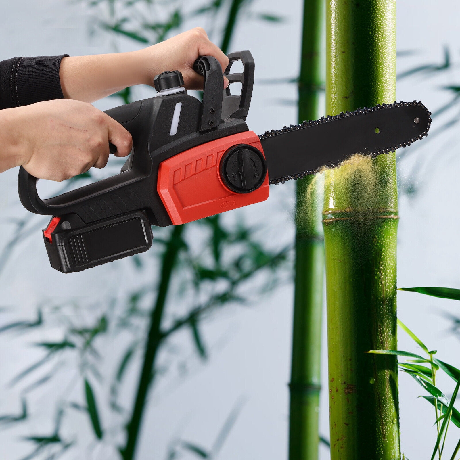 10 in Electric Mini Chainsaw Cordless Handheld Chain Saw 1 Battery Safety Lock