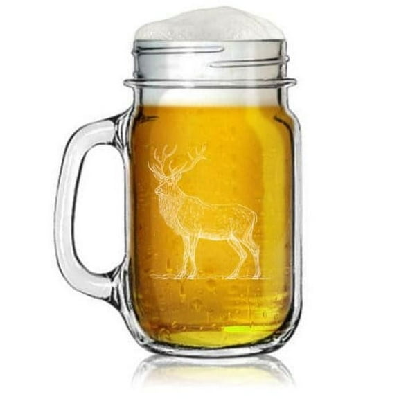 16oz Mason Jar Glass Mug w/Handle Gift Elk