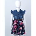thumbnail image 2 of Lejafay Little Big Girls Denim Top Sleeveless Summer Casual Floral Printed Dress Princess Dress with Navy Blue 8, 2 of 7