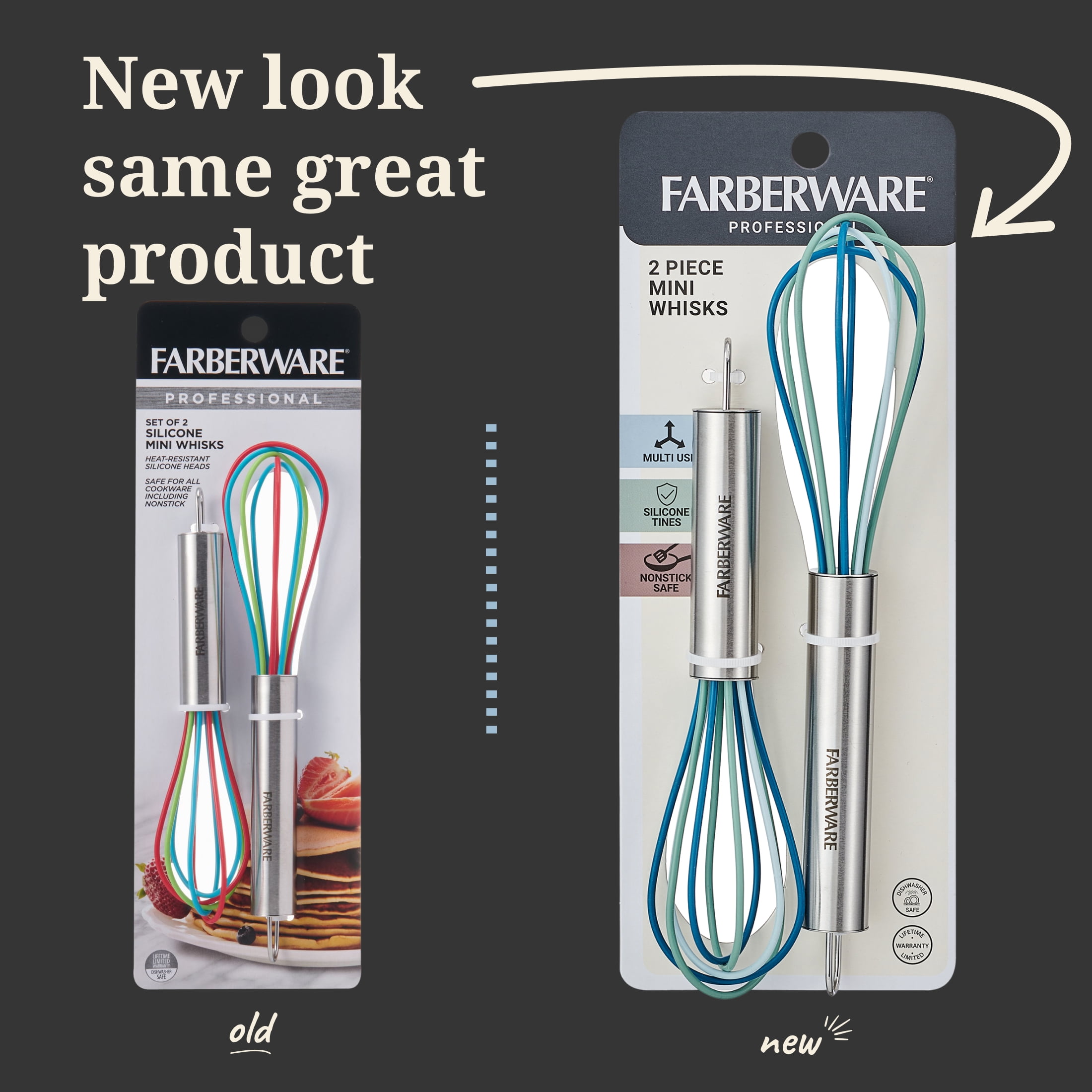 Farberware Professional Set of 2 Mini Stainless Steel Handled Whisks Multi-Colored