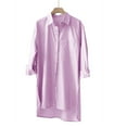 thumbnail image 3 of Women's Long Sleeve Button Up Lapel V Neck Shirts High Low Hem Casual Loose Spring Trendy Solid Color Tops Blouses Pink,XL, 3 of 5