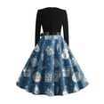 thumbnail image 4 of Women's Fashionable and Elegant Autumn and Winter Long Sleeved Round Neck Christmas Print Dress, Festive Holiday Wear for Casual and Party Occasions,Blue,L, 4 of 5