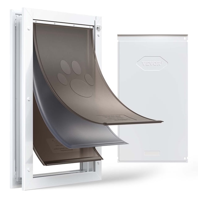 Puerta para mascotas VEVOR, extragrande, con tres solapas magnéticas y marco de metal, puerta para perros resistente e impermeable para puertas interiores y exteriores, fácil de instalar