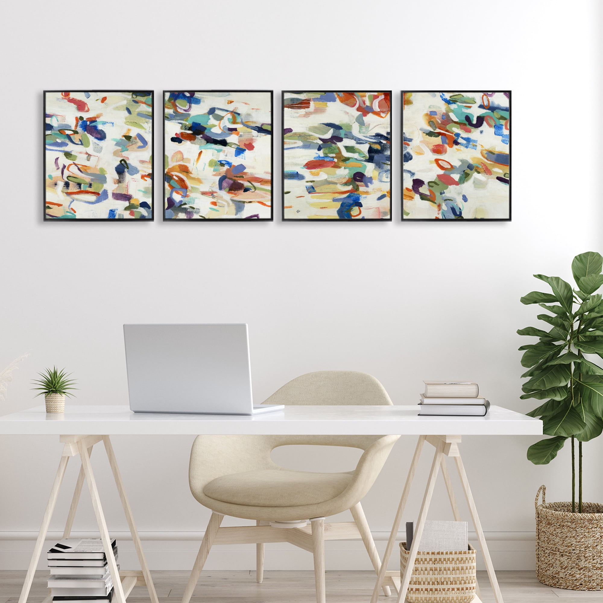 Stupell Industries Primary Hues Composition 4 Piece Black Framed Giclee Art Set, design by Lisa Ridgers