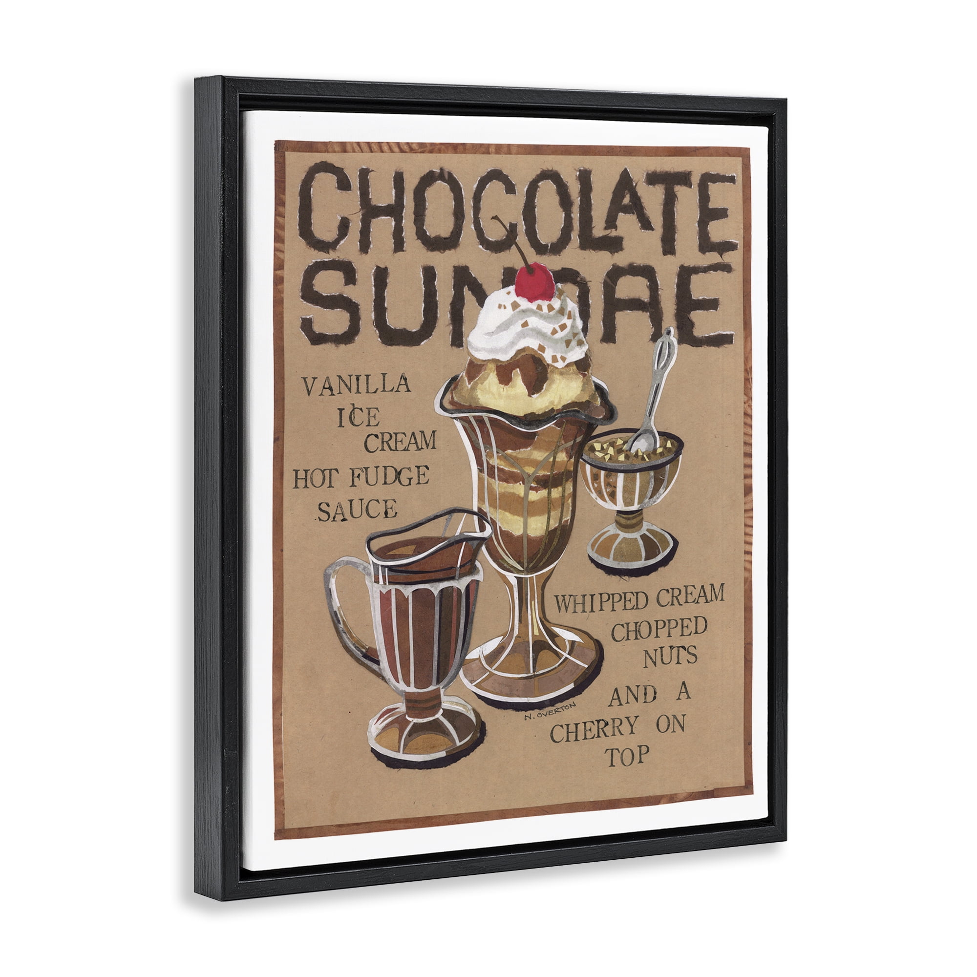 Stupell Industries Chocolate Sundae Recipe Food & Beverage Painting Black Floater Framed Art Print Wall Art, 17 x 21