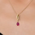 thumbnail image 3 of Gem Stone King 10K Yellow Gold Red Created Ruby and Lab Grown Diamond Pendant Necklace for Women | 1.03 Cttw | Gemstone July Birthstone | Pear Shape 7X5MM | With 18 inch Chain, 3 of 6